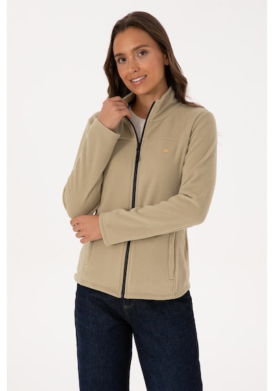 U.S. Polo Assn. Kadın Açık Haki Fermuarlı Dik Yaka Polar Sweatshirt 50316729-VR183