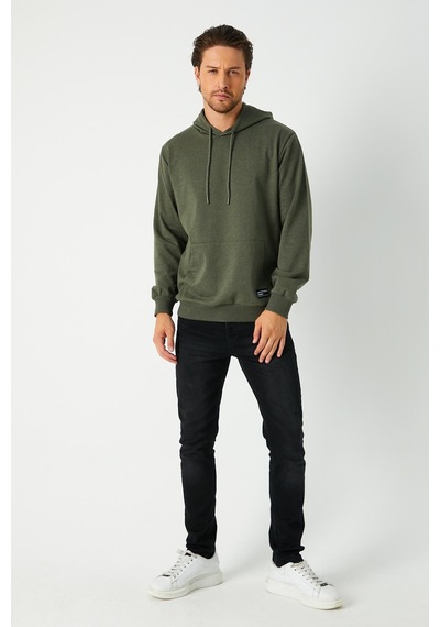 Mmetalic Erkek Haki Basic Kapüşonlu Regular Fit Normal Kesim 2 İplik Kumaş Günlük Sweatshirt