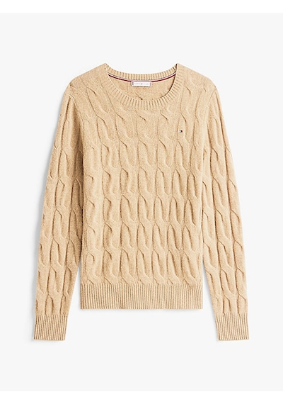 Tommy Hilfiger Soft Wool Cable C-nk Ls Swt Kadın Bej Kazak - Ww0ww43586 Bej