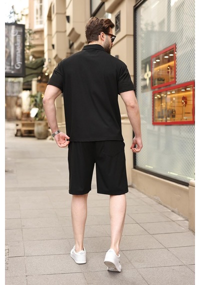 Siyah Polo Yaka T-shirt Şort Takım E7363