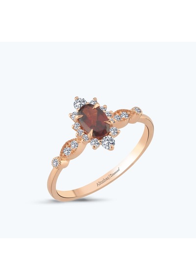 Altınbaş Pırlanta Garnet Taşlı Oval Yüzük Pnf002pgrn-14k