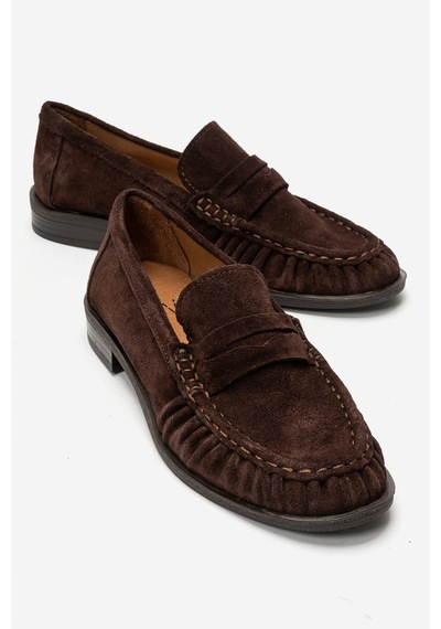 Luvi Shoes Chen Kahverengi Süet Hakiki Deri Kadın Loafer Ayakkabı
