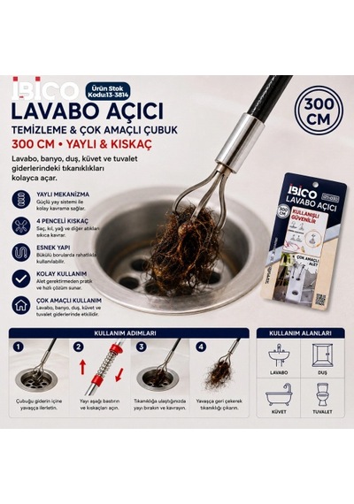 300cm Yaylı - Kıskaç Lavabo - Gider Vb.temizleme - Çok Amaçlı Çubuk 5324 11256627