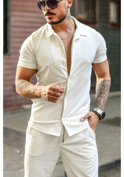 Tarz Cool Erkek Slim Fit Alt Üst Şort Takım Siyah