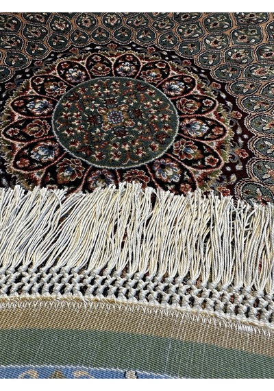 Orfe İpek Tuşeli Halı Salon Halısı, Oturma Odası Halısı, Antre Giriş Halısı Yuvarlak Yeşil