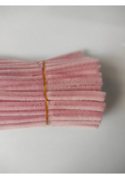 50 Adet Pastel Pembe Şönil, Çiçek Yapımına Uygun Tüylü Tel, 30 Cm 6mm