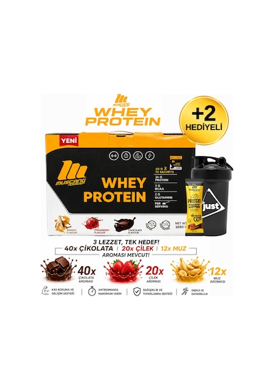 Mustang Nutrition Whey Protein Tozu 72 Saşe 2880 Gr Karışık Aroma + Shaker + Protein Kahve Hediyeli