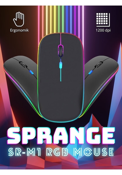 Sr M1 Şarjlı Kablosuz Bluetooth Usb 2.4 Ghz Mouse 800/1200/1600 Dpı, Rgb Led, Type C Çok Renkli
