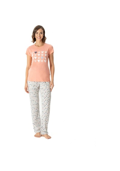 U.S. Polo Assn. U.s. Polo Assn. Kadın Mavi Yuvarlak Yaka Cepli Pijama Takımı Somon