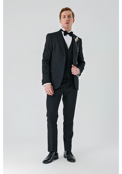 İmza Siyah Çıkarılabilir Mono Yaka Yelekli Likralı 6 Drop Slim Fit Smokin Damatlık 1001240201-Siyah İmza Siyah Çıkarılabilir Mono Yaka Yelekli Likralı 6 Drop Slim Fit Smokin Damatlık 1001240201-Siyah