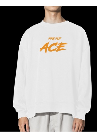 Unisex Beyaz Ace Baskılı Hoodie Oversize Kapşonsuz Sweatshirt Beyaz