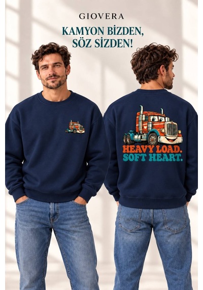Gıovera Kamyon Baskılı Premium Erkek Oversize Sweatshirt %100 Pamuk Kişiselleştirilebilir Lacivert