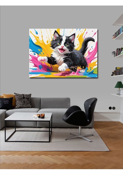 Kanvas Tablo Renkli Yaramaz Kedi