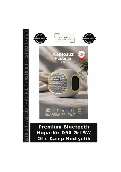 Premium Bluetooth Hoparlör D90 Gri 5w Ofis Kamp Hediyelik