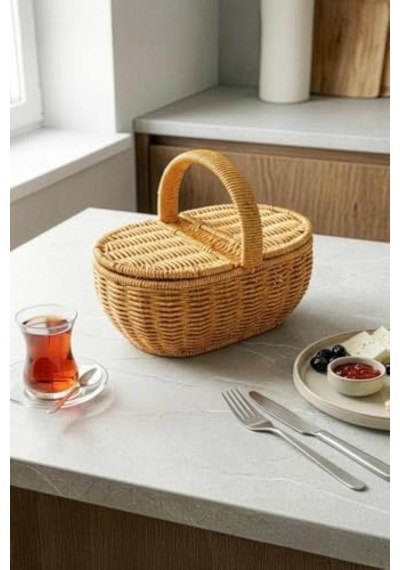 Oval Hasır Rattan Mini Kulplu Sepet - Bb6069