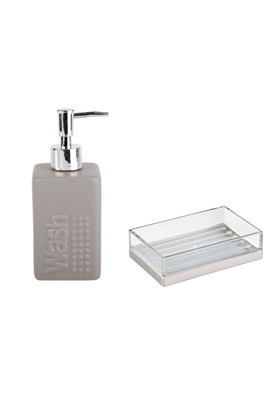 Sıvı Sabunluk Ve Sabunluk 2 Li Banyo Seti,gri Renkli Çok Renkli