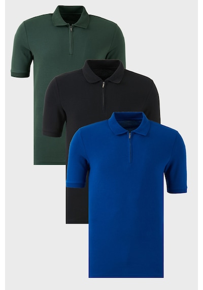Buratti Pamuklu Regular Fit Yarım Fermuarlı 3'Lü Paket Erkek Polo Yaka T Shirt 5903008S3 Siyah-Nefti-Saks