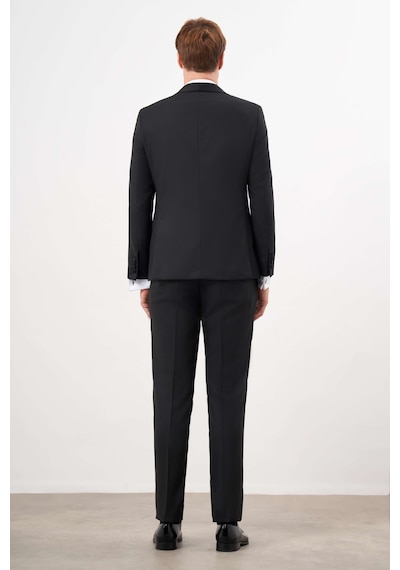 Morven Erkek Siyah Poliviskon Ceromonia Jakar Desen Slim Fit Şal Çıkma Yaka Damatlık 25mc055006001 Siyah