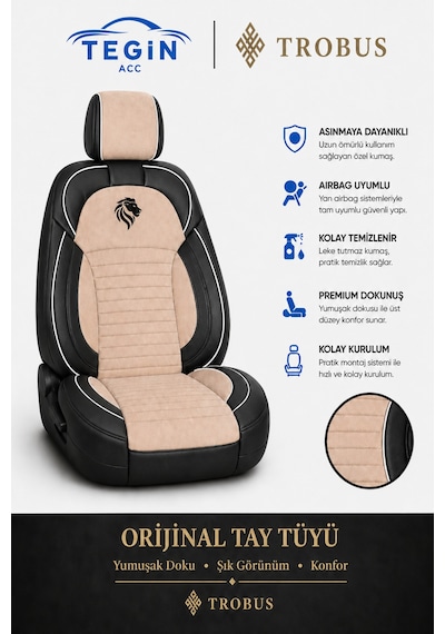 Fiat Albea 2002-2012 Araca Uyumlu Premium Tay Tüyü Koltuk Kılıfı Liona Serisi Bej Siyah