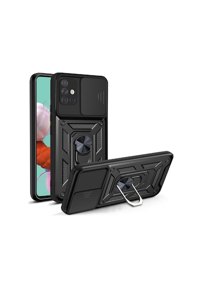 Fibaks Oppo A74 Uyumlu Kılıf Kamera Korumalı Sürgülü Yüzüklü Armor Military Tank Zırh