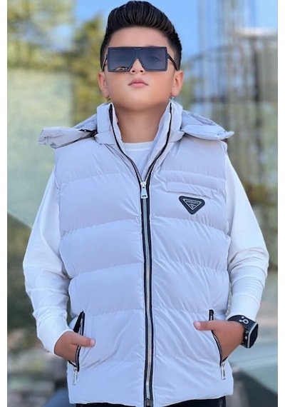 Pina Kids Erkek Çocuk Çıtçıt Kapüşonlu Nova Kumaş Şişme Yelek Ylk3026 Gri