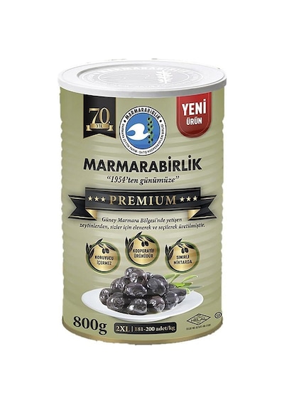 Marmarabirlik Premium 2XL Doğal Salamura Siyah Zeytin 800 G