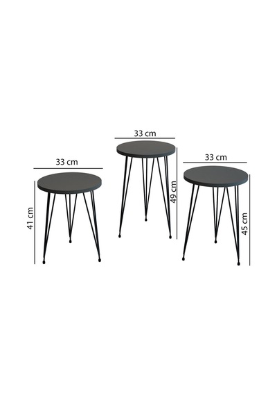 3'lü Zigon Sehpa Yuvarlak Model Zigon Sehpa Metal Tel Ayak Orta Sehpa Antrasit