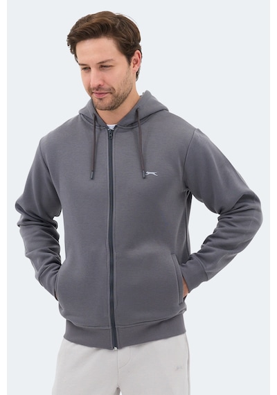 Slazenger Majestıc I Erkek Fermuarlı Kapüşonlu Cepli Gri Sweatshırt Gri