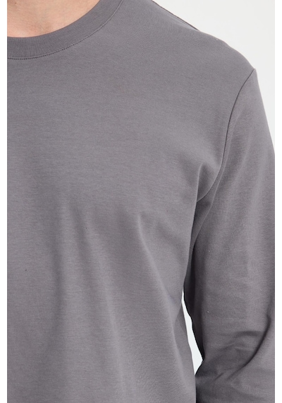 Tudors Unisex Relax Fit Rahat Kesim %100 Pamuk Uzun Kollu Bisiklet Yaka Koyu Gri Basic Tişört-41799 Koyu Gri