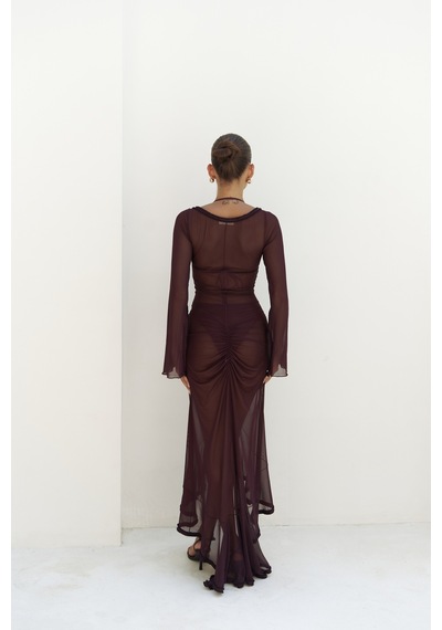 Mai Collection Mai Studios Co. Alyona Dantel Detay Bordo Elbise Bordo