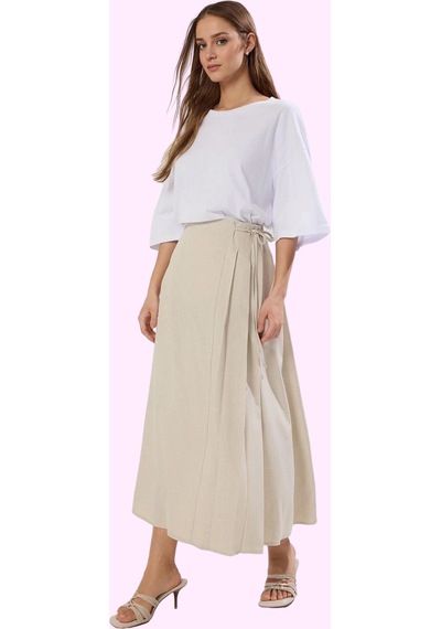 Frm Kadın A Line Maxi Etek 100% Polyester Dokuma Kumaş Ramadan Koleks Taş