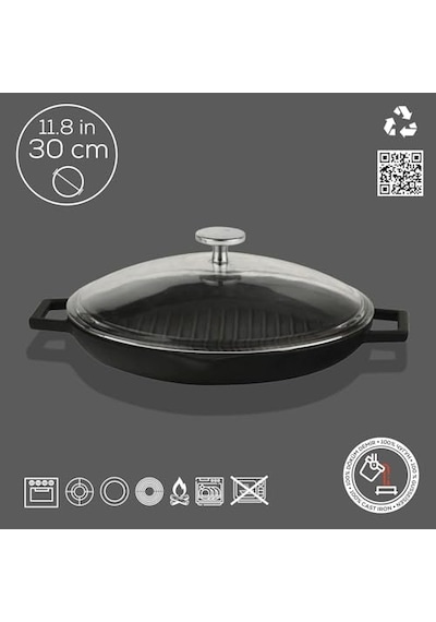 Yuvarlak Izgara Tava Çap 30 Cm Cam Kapak Çok Renkli