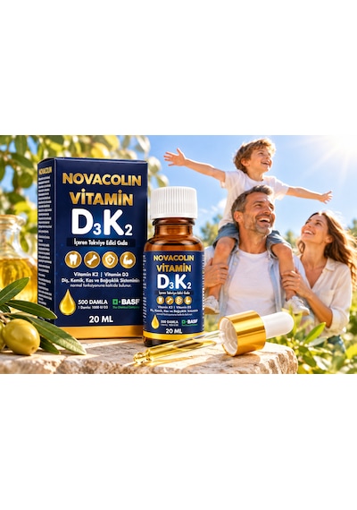 Novacolin Vitamin D3 K2 Damla 1000 Iu D3 + K2 Mk-7 20 Ml