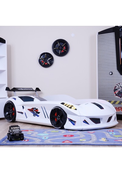 Arabalı Yatak, Jaguar Rüzgarlıklı Full Ledli Arabalı Yatak - Beyaz 1 Adet Comfort Yatak Arabalı Yatak, Jaguar Rüzgarlıklı Full Ledli Arabalı Yatak - Beyaz 1 Adet Comfort Yatak
