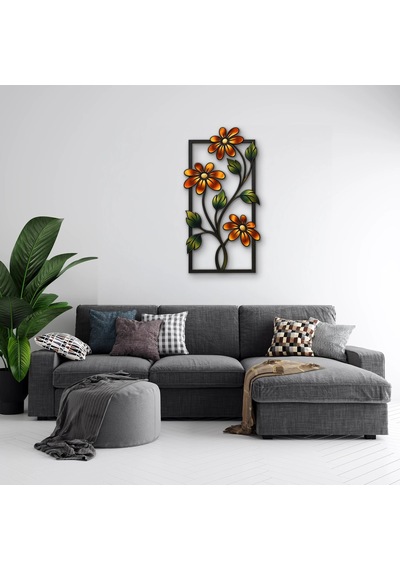 Bakır Çiçekli Çerçeve - Metal Tablo - Dec0181 34 X 65 Cm Çok Renkli