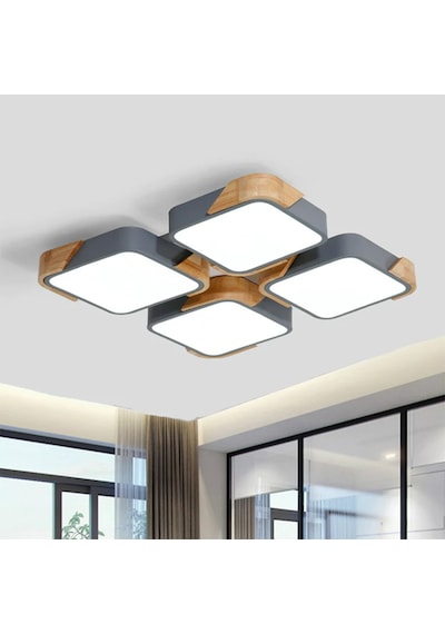 Kare Antrasit Kumandalı Dimli 3 Işık Renkli Ahşaplı 50x50cm Led T Anrasit