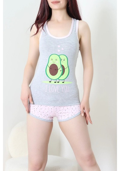 Modi Şortlu Pijama Takımı Griyeşil - 53504.2161. Açık Gri - Yeşil