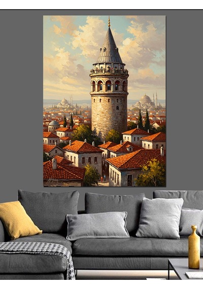 Ahşap Tablo Kırmızı Tarlada Tek Başına Ağaç