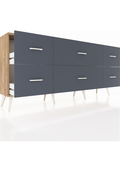 Arges Konsol 6 Çekmeceli 176x30x83 Çam-çam/antrasit Çam/antrasit Arges Konsol 6 Çekmeceli 176x30x83 Çam-çam/antrasit Çam/antrasit