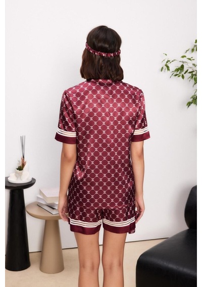 Pierre Cardin Bordo Saten Biyeli Kadın Pijama Şort Takımı 1325 Bordo