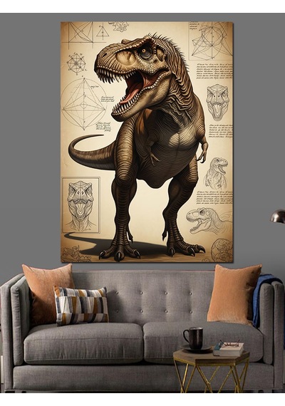 Ahşap Tablo Vahşi Dinozor T-rex Çizimi