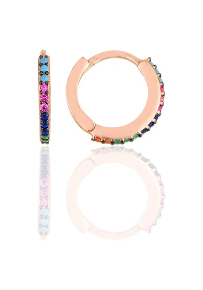 Söğütlü Silver Gümüş Rose Renkli Taşlı 12 Mm Halka Küpe
