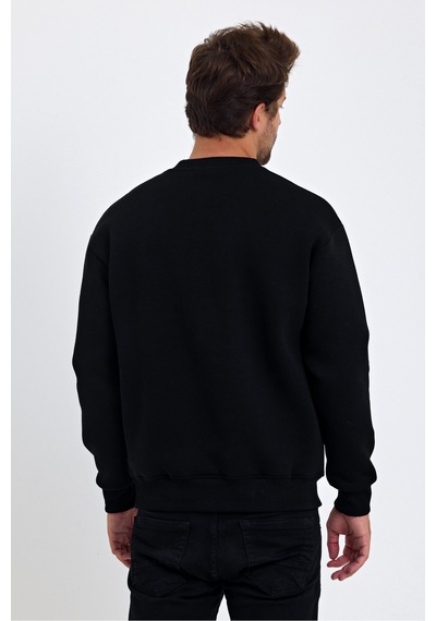 Tarz Cool Erkek Yumuşacık Kumaşlı Regular Fit Yuvarlak Yakalı Sweatshirt Siyah