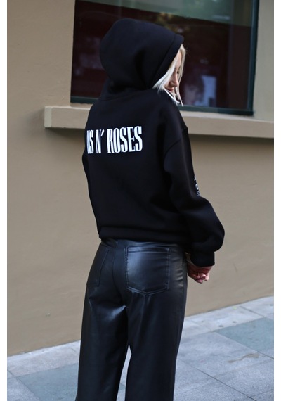 Madmext Siyah Baskılı Oversize Kapüşonlu Kadın Sweatshirt Mg1581