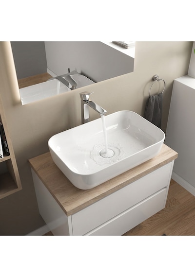 Dura Bagno Orfe Çanak Lavabo 60x40 Cm. Batarya Deliksiz Tezgah Üstü Beyaz 5851