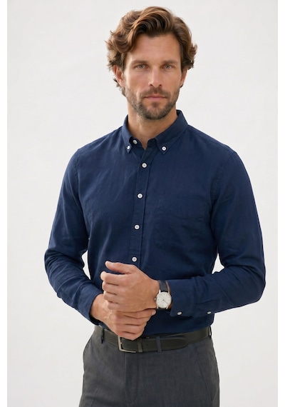 Tudors Erkek Regular Fit Klasik Kesim Oversize Pamuklu Keten Doku Düğmeli Yaka Lacivert Gömlek-42587 Tudors Erkek Regular Fit Klasik Kesim Oversize Pamuklu Keten Doku Düğmeli Yaka Lacivert Gömlek-42587