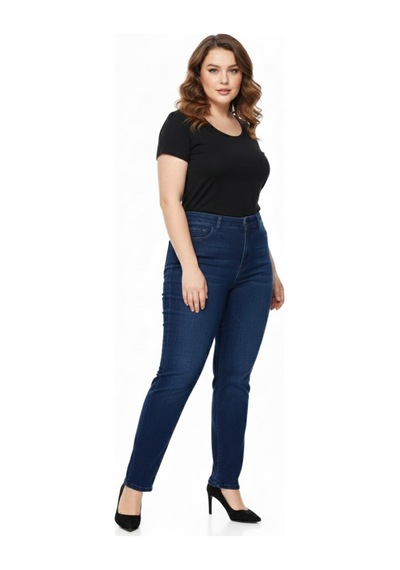 Kübra Kadın Jeans Pantolon Kemer Lastikli Düğmeli Bgl-st05059 Koyu Mavi