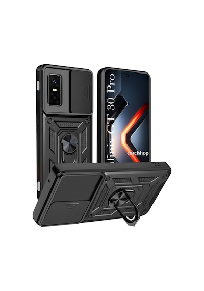 Infinix Gt 30 Pro Uyumlu Kamera Korumalı Sürgülü Yüzüklü Standlı Kapak Siyah