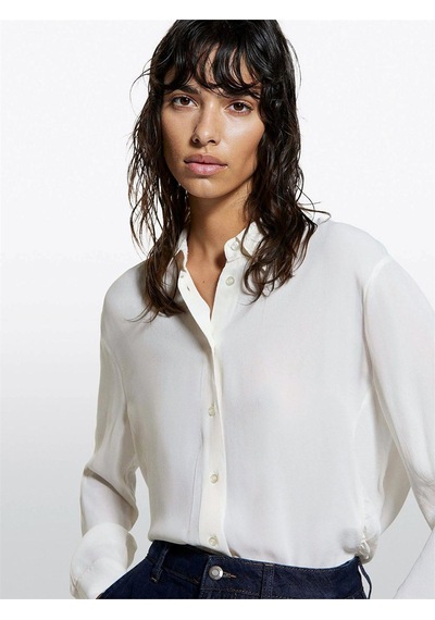 Sisley %100 Viskoz Asimetrik Oversize Gömlek Kadın Krem Gömlek - 325a5ıdtlq09g