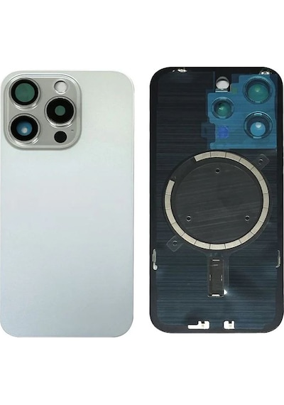 Apple Uyumlu iPhone 15 Pro Beyaz Full Nfc Ve Demirli Arka Kapak Batarya Kapağı Pil Kapağı Beyaz